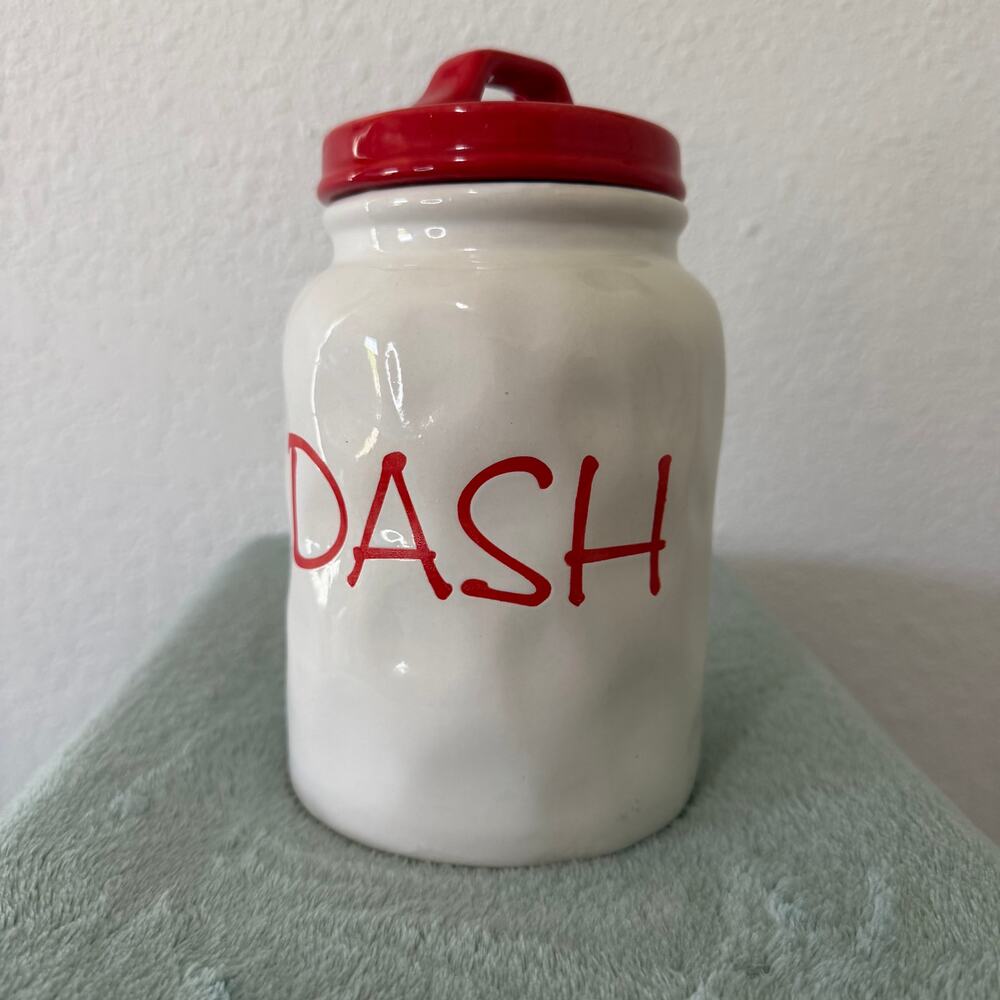 Red and White Ceramic Storage Jar with Lid